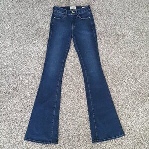 FRAME Denim Le High Flare Jeans Benedict Canyon High Rise 24 Dark Blue Wash Long